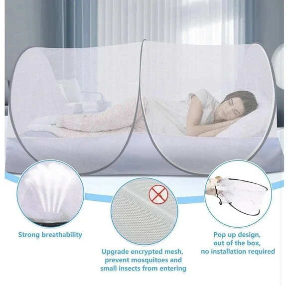 Extra Large Pop up Mosquito Tent, Portable Foldable Mosquito Net for Bed Camping - Picture 3 of 7
